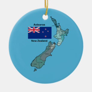 Flag and Map of New Zealand Ceramic Ornament