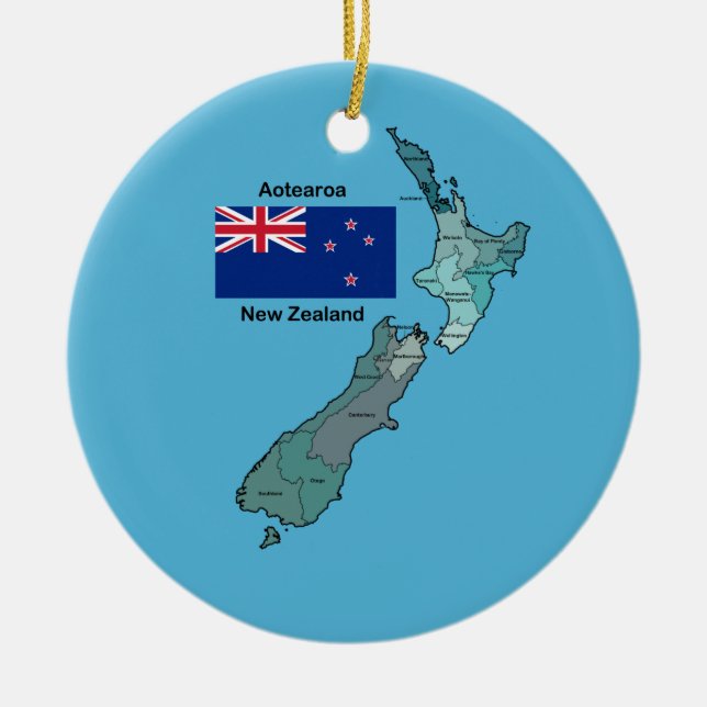 Flag and Map of New Zealand Ceramic Ornament (Front)