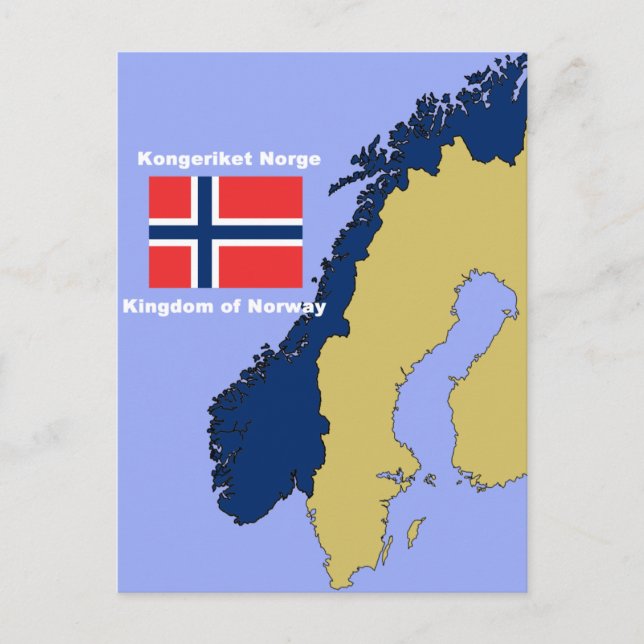 Flag and Map of Norway Postcard (Front)