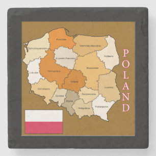 Flag and Map of Poland Stone Coaster
