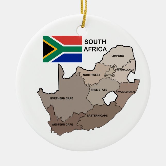 Flag and Map of South Africa Ceramic Ornament (Front)