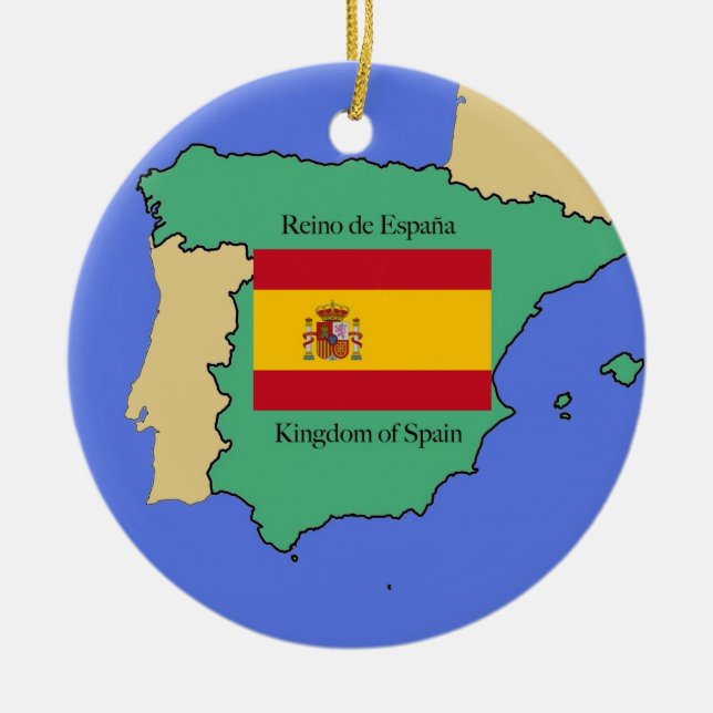 Flag and Map of Spain Ceramic Ornament (Front)