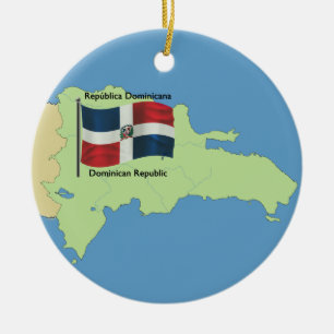 Flag and Map of the Dominican Republic Ceramic Ornament