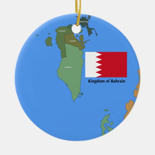 Flag and Map of the Kingdom of Bahrain Ceramic Ornament (Front)
