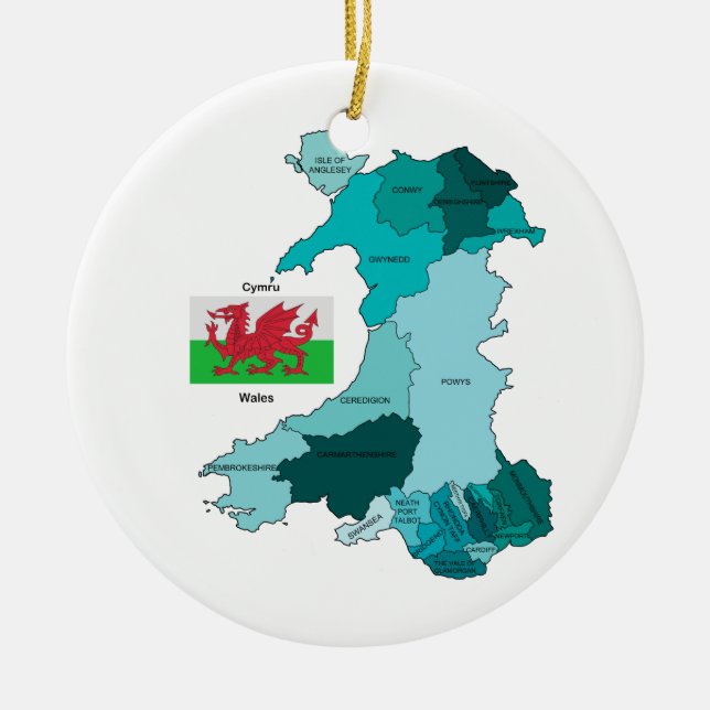 Flag and Map of Wales Ceramic Ornament (Front)
