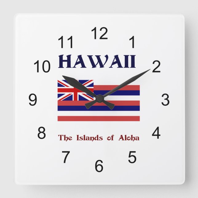 Flag and motto of Hawaii Square Wall Clock (Front)