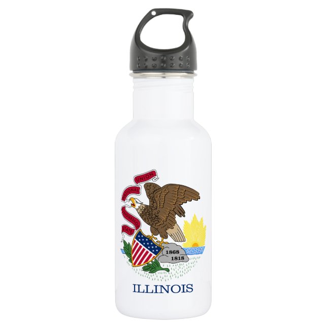 Flag and Seal of Illinois Stainless Steel Water Bottle (Front)