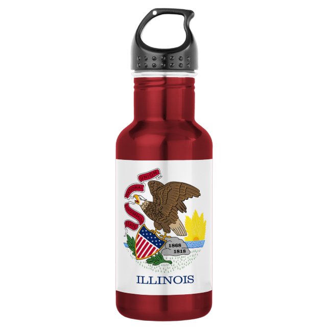 Flag and Seal of Illinois Stainless Steel Water Bottle (Front)