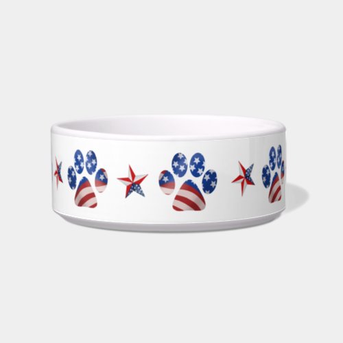 Flag and Star Paw Print Red White and Blue  Bowl