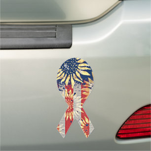 Flag and sunflowers car magnet