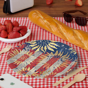 Flag and sunflowers paper plates