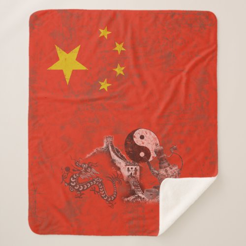 Flag and Symbols of China ID158 Sherpa Blanket
