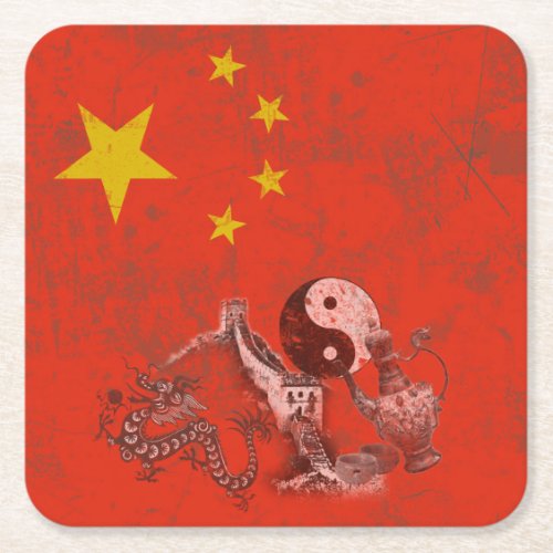 Flag and Symbols of China ID158 Square Paper Coaster