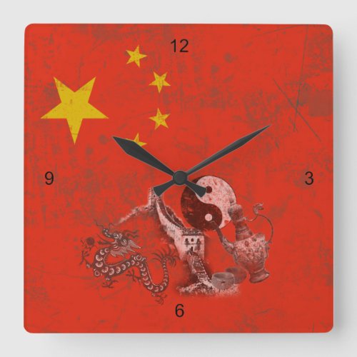 Flag and Symbols of China ID158 Square Wall Clock