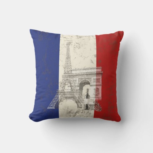 Flag and Symbols of France ID156 Throw Pillow