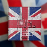 Flag and Symbols of Great Britain ID154 Ceramic Tile<br><div class="desc">This patriotic design features the flag of Great Britain overlaying images of Big Ben,  London Bridge,  and a double-decker trolley bus...  all with a modern,  distressed effect.</div>