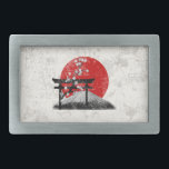 Flag and Symbols of Japan ID153 Belt Buckle<br><div class="desc">This patriotic belt buckle design features the flag of Japan overlaying images of Mount Fuji, cherry blossoms and a torii gate... all with a modern, distressed effect. Search ID153 to see other products with this design.</div>
