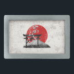 Flag and Symbols of Japan ID153 Belt Buckle<br><div class="desc">This patriotic belt buckle design features the flag of Japan overlaying images of Mount Fuji,  cherry blossoms and a torii gate...  all with a modern,  distressed effect. Search ID153 to see other products with this design.</div>
