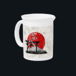 Flag and Symbols of Japan ID153 Beverage Pitcher<br><div class="desc">This patriotic ceramic pitcher design features the flag of Japan overlaying images of Mount Fuji,  cherry blossoms and a torii gate...  all with a modern,  distressed effect. Search ID153 to see other products with this design.</div>