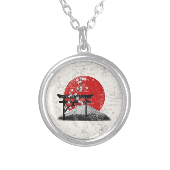 Flag and Symbols of Japan ID153 Silver Plated Necklace (Front)
