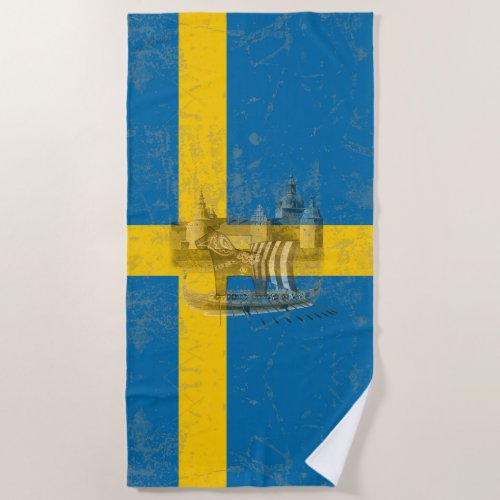 Flag and Symbols of Sweden ID159 Beach Towel