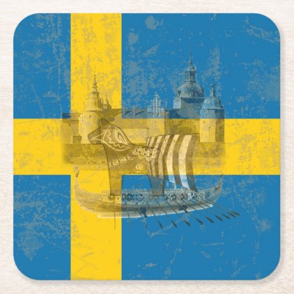 Flag and Symbols of Sweden ID159 Square Paper Coaster