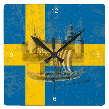 Flag and Symbols of Sweden ID159 Square Wall Clock