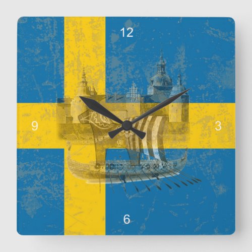 Flag and Symbols of Sweden ID159 Square Wall Clock