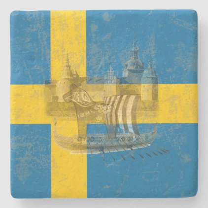 Flag and Symbols of Sweden ID159 Stone Coaster