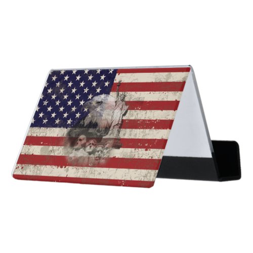 Flag and Symbols of United States ID155 Desk Business Card Holder