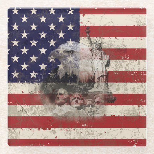 Flag and Symbols of United States ID155 Glass Coaster