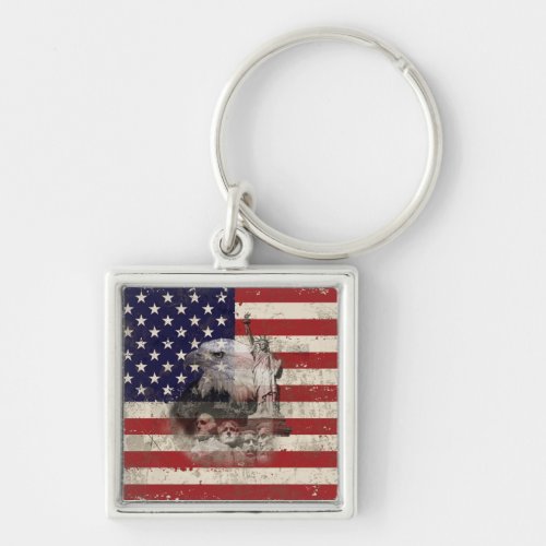 Flag and Symbols of United States ID155 Keychain