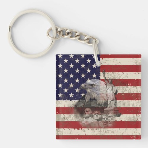 Flag and Symbols of United States ID155 Keychain