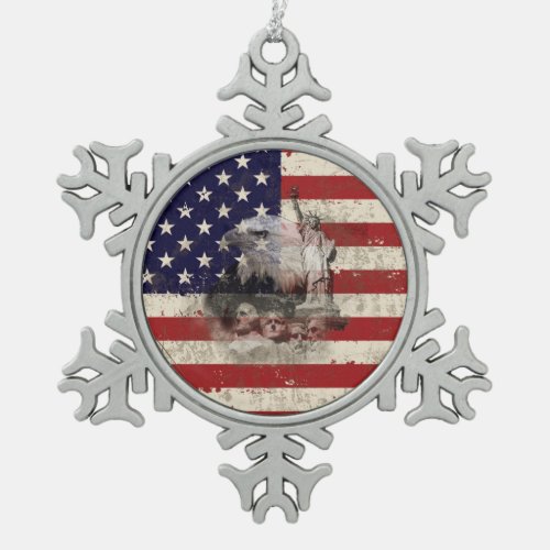 Flag and Symbols of United States ID155 Snowflake Pewter Christmas Ornament