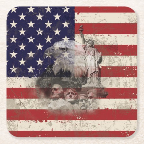 Flag and Symbols of United States ID155 Square Paper Coaster