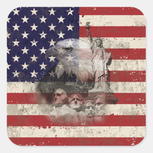 Flag and Symbols of United States ID155 Square Sticker