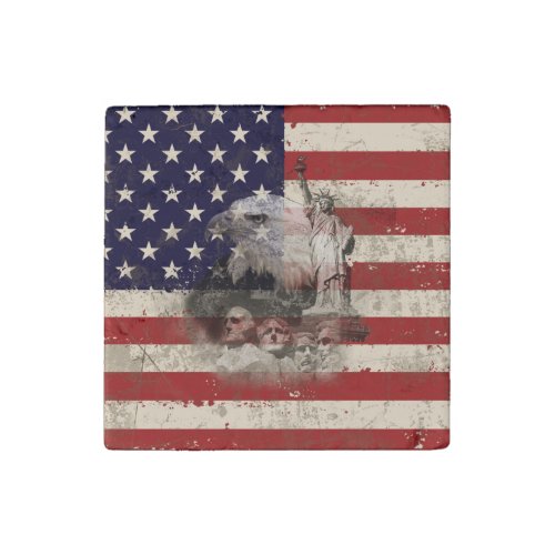 Flag and Symbols of United States ID155 Stone Magnet