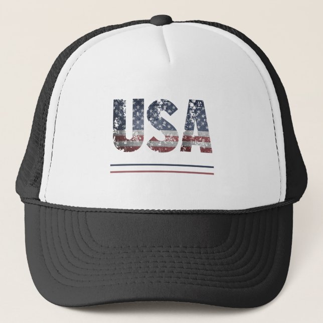 * Flag AP16 Patriotic Grunge American Baseball USA Trucker Hat (Front)
