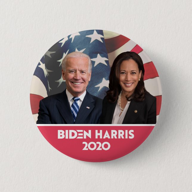 Flag Background Joe Biden Kamala Harris 2020 Button (Front)