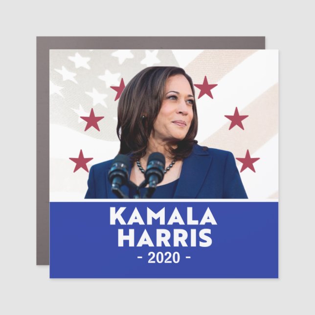 Flag Background Kamala Harris Smiling Podium 2020 Car Magnet (Front)