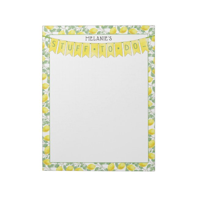 Flag Banner and Watercolor Lemon Tree Pattern Notepad (Rotated)