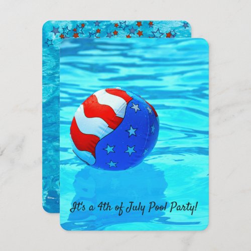 flag beach ball in pool for 4th of July party Invitation
