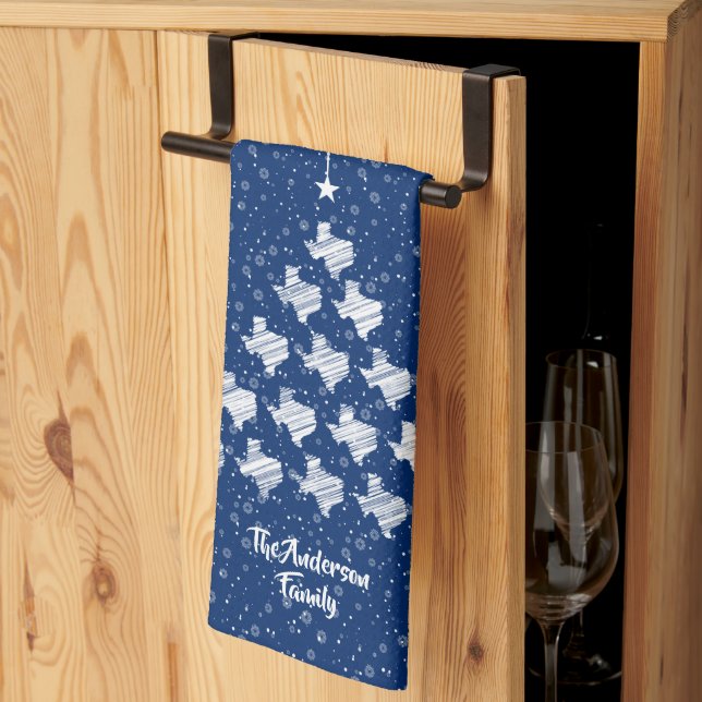Flag Blue Scribbled Texas Christmas Tree Kitchen Towel (Thirds Fold)