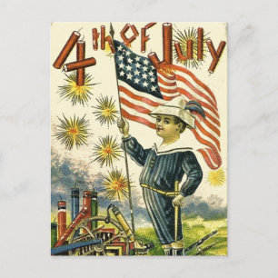 Flag Boy 4th of July Postcard