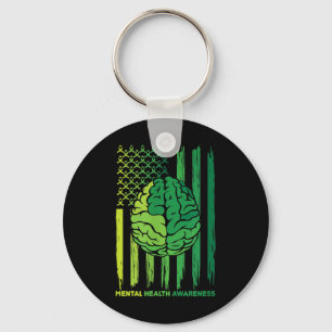 Flag Brain Ribbon Mental Health Mental Health Awar Keychain