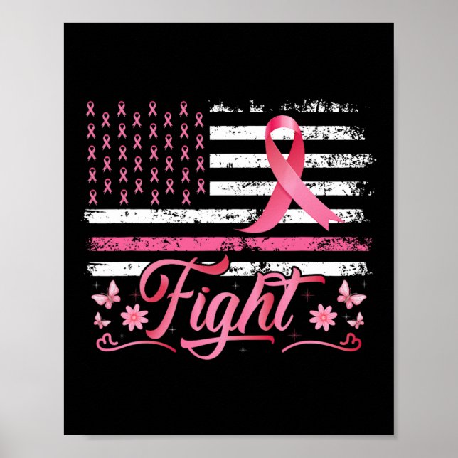 Flag Breast Cancer Awareness Pink Ribbon Fight  Poster (Front)
