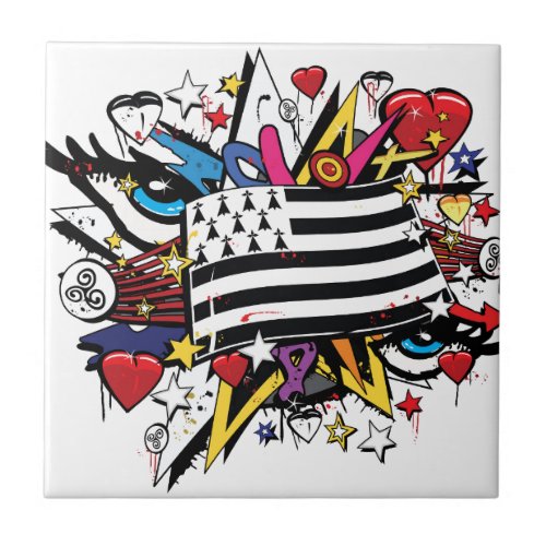 Flag Brittany Breizh Breton graffiti graff Ceramic Tile