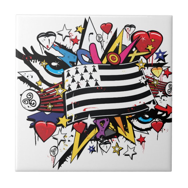 Flag Brittany Breizh Breton graffiti graff Ceramic Tile (Front)