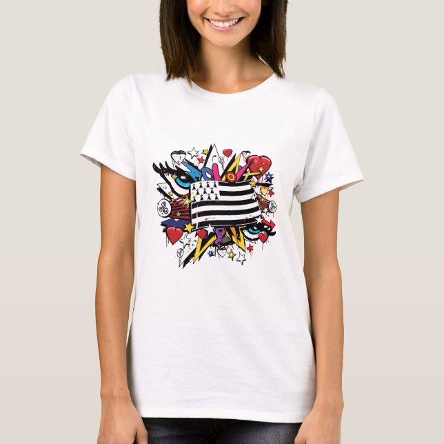 Flag Brittany Breizh Breton graffiti graff T-Shirt (Front)