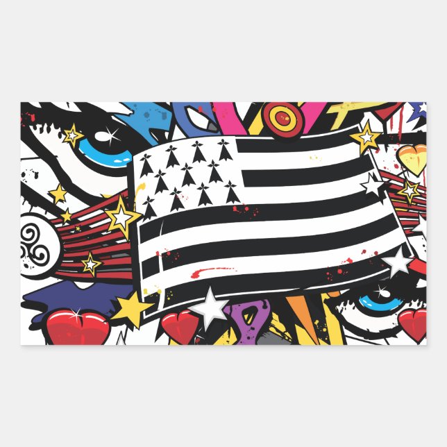 Flag Brittany Breizh graffiti Breton graff Rectangular Sticker (Front)